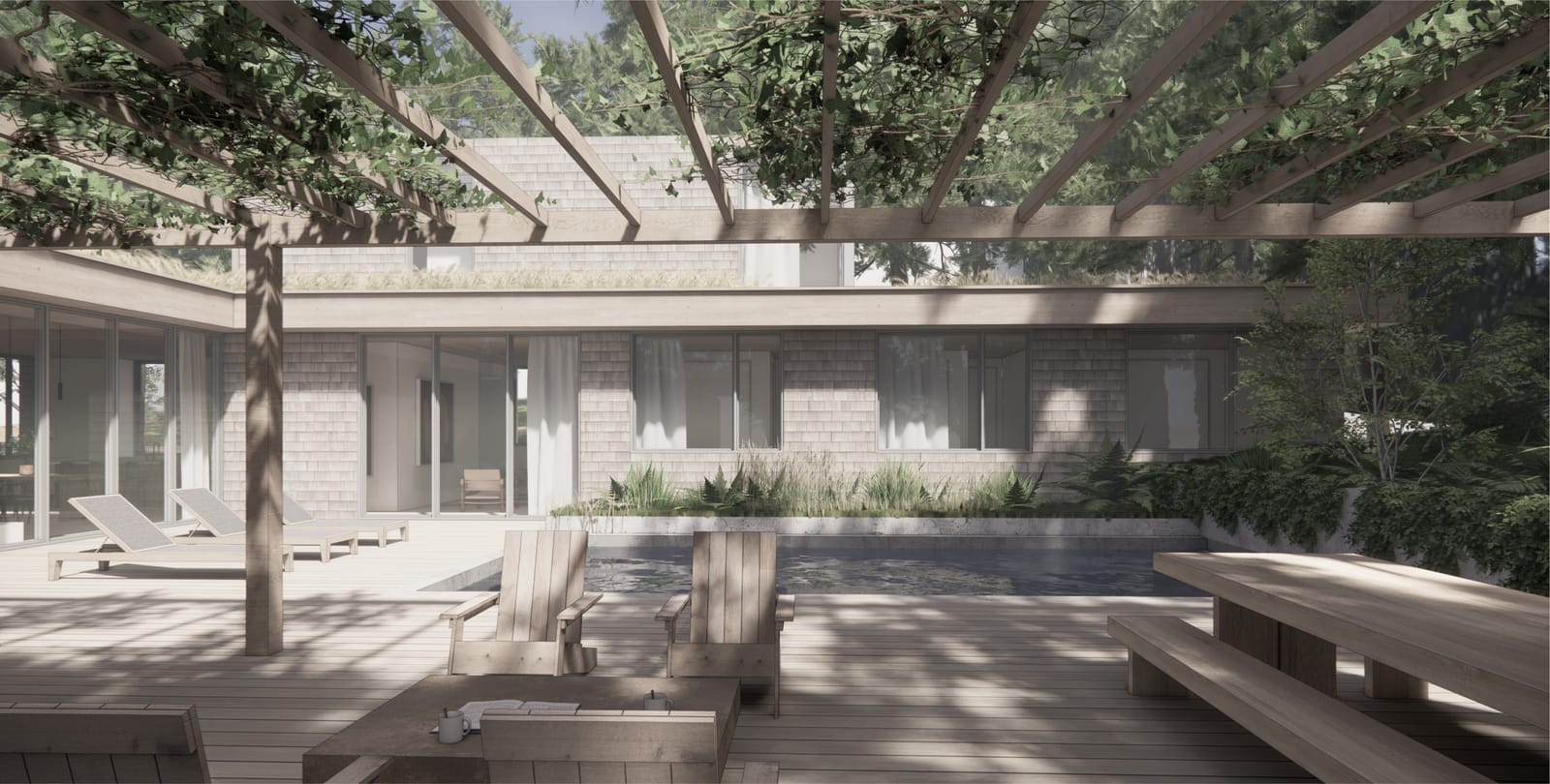 Courtyard and pool beneath a timber pergola