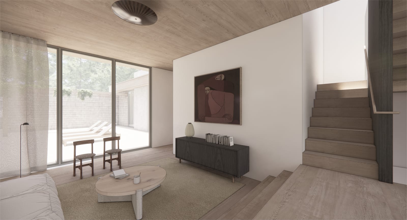 Sitting room beside the stair with floor-to-ceiling glass