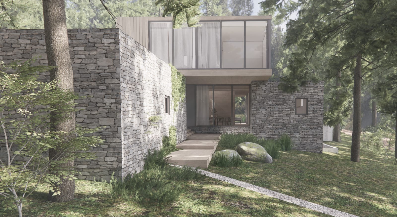 Stone-flanked entry with stepping stone path