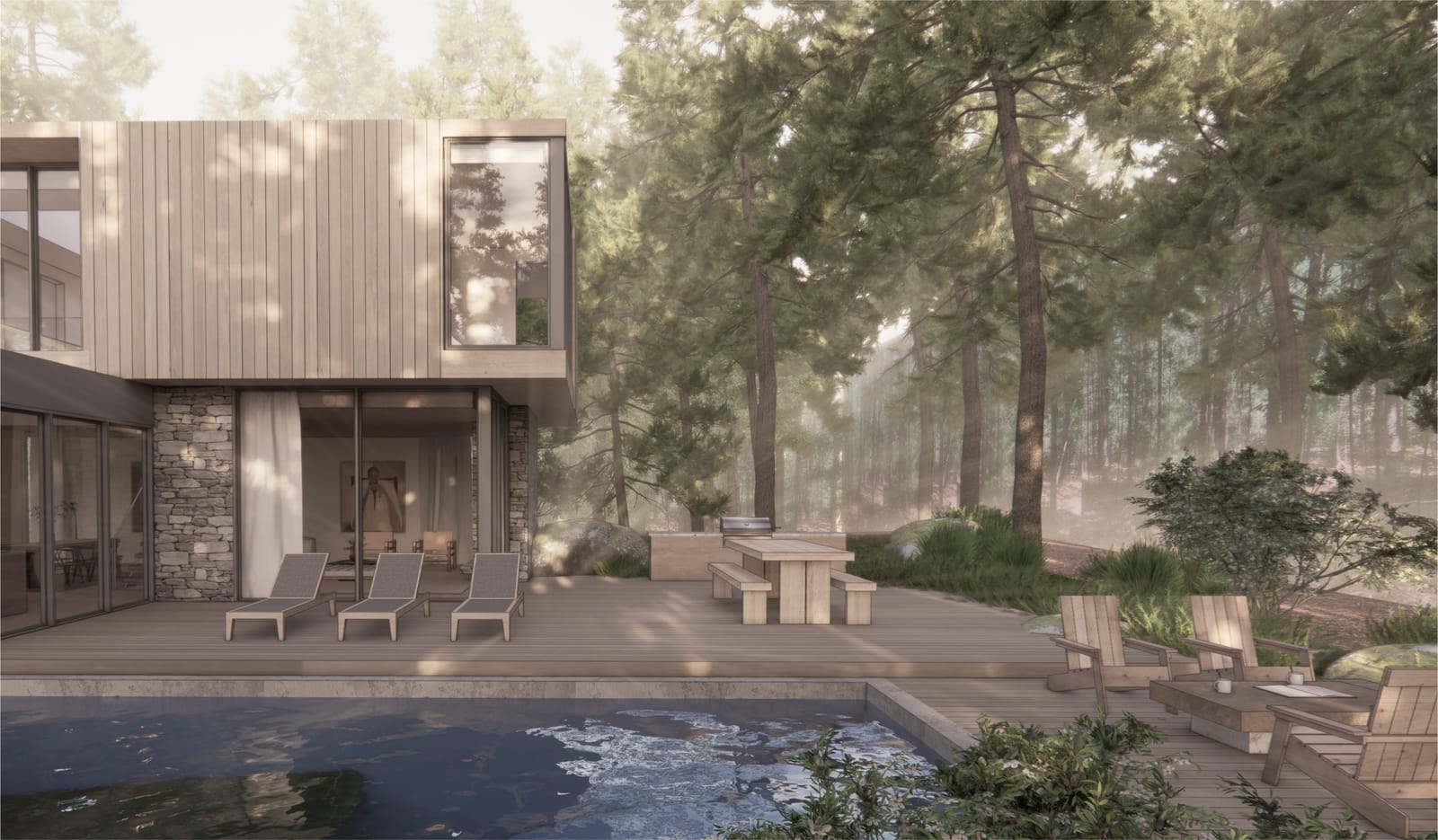 Ipe deck with loungers and outdoor dining