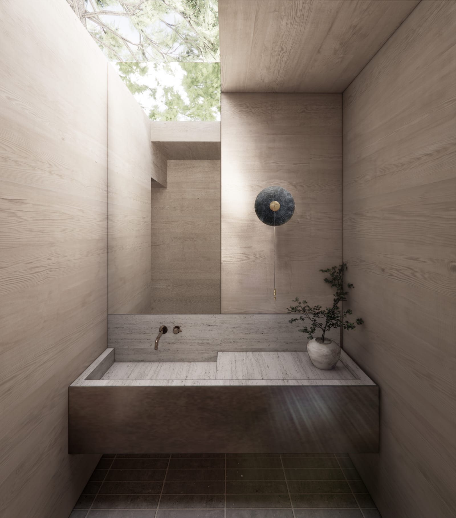 Stone bath with skylight and sunken tub